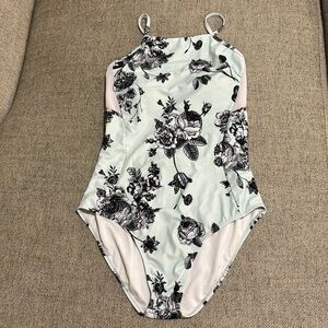 Black and White Floral One Piece Swimsuit